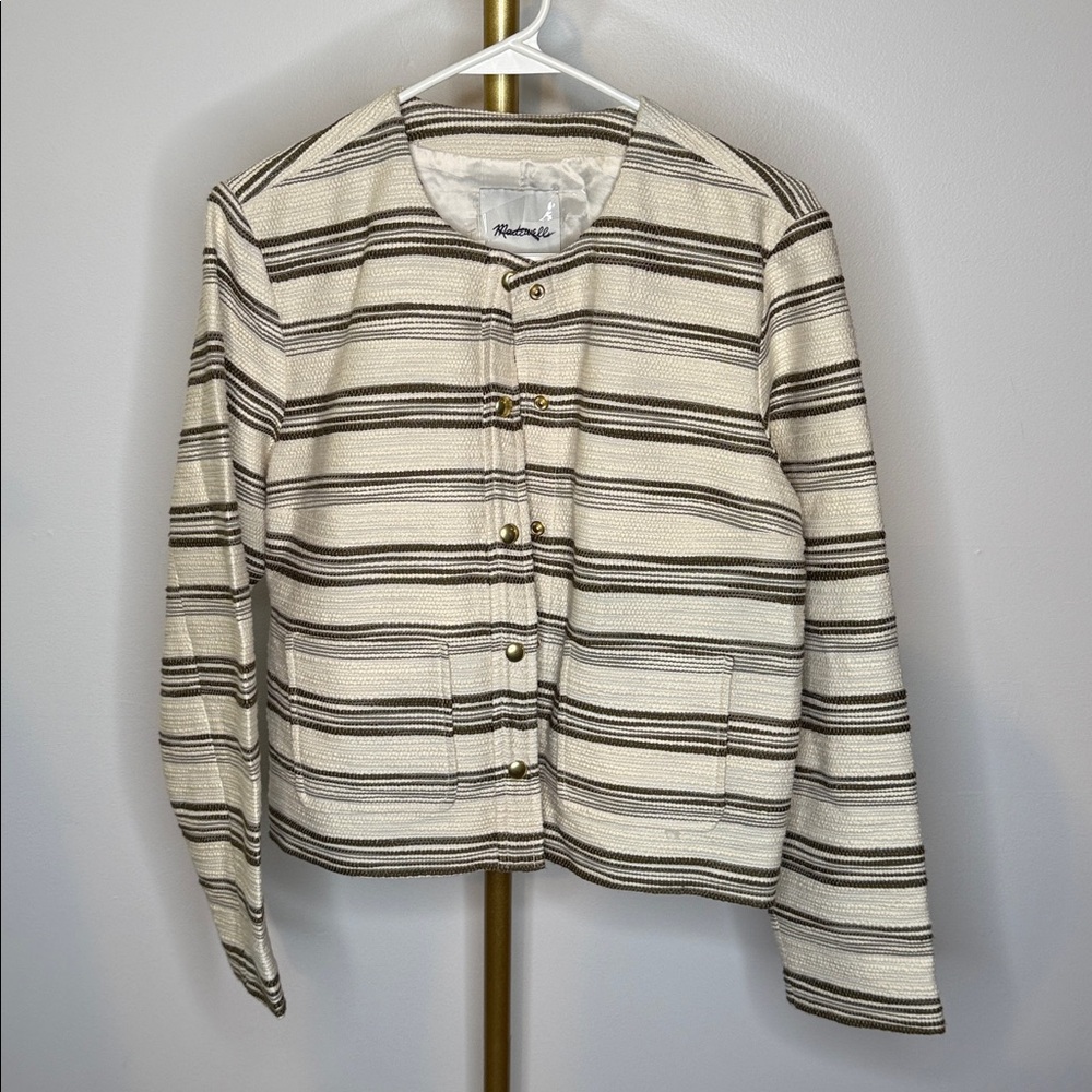 Nwt Madewell Button-Front Jacket in Striped Tweed medium - Picture 2 of 8